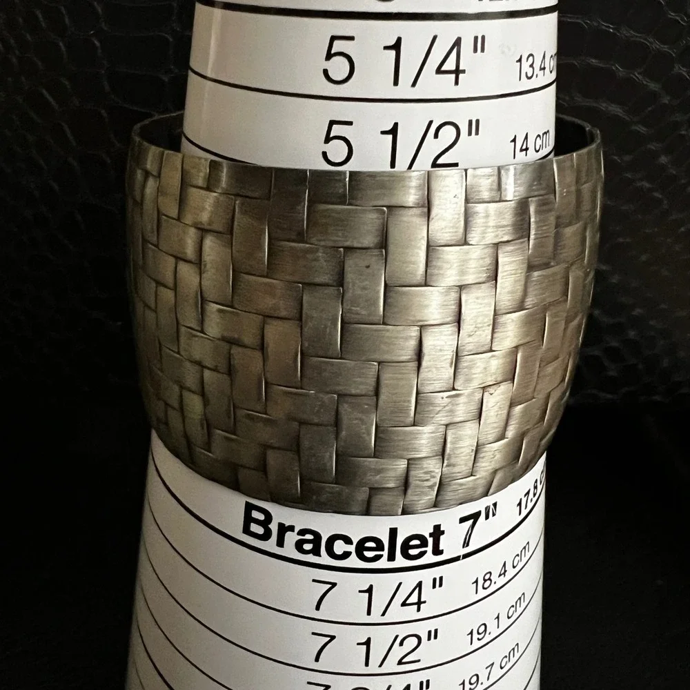 Vintage Basketweave Silver Tone Wide Cuff Bracelet Statement 6-7 Gorpcore